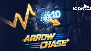 Tampilan antarmuka permainan Arrow Chase yang menunjukkan kisi-kisi pengali dan panah dinamis.